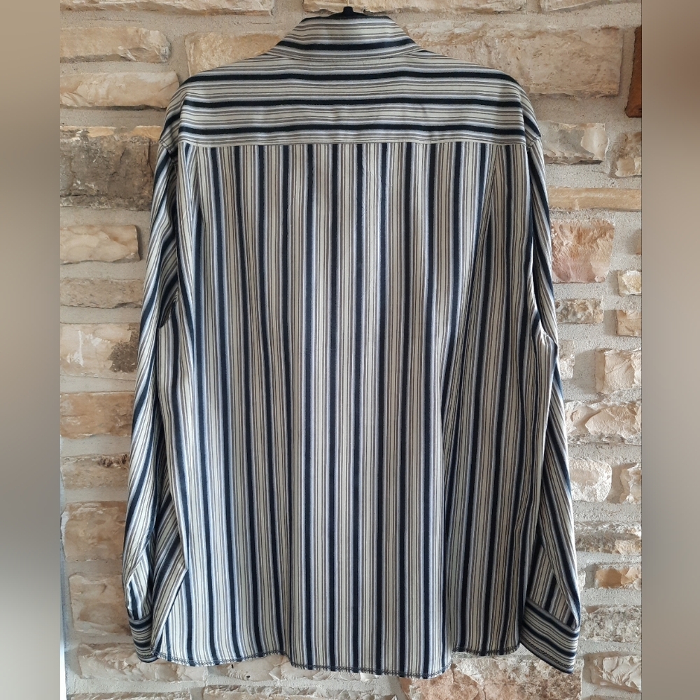 Tommy Bahama 100% Silk Button Down Long-Sleeve Shirt Stripe Black Tan Mens Sz XL - Picture 6 of 16
